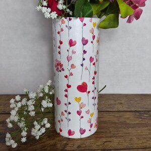 Decoupaged Glass Vase, Watercolor Hearts, 8.5 Inch Height